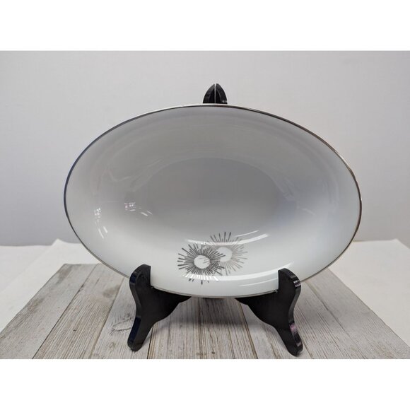 Vintage Kutani Serving Bowl Dish White & Silver Gray Bursts Japan - Picture 1 of 6